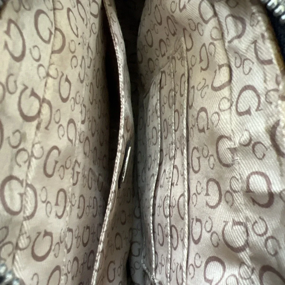 GUESS Los Angeles Black Monogram Logo Cosmetic Bag / Wristlet Clutch